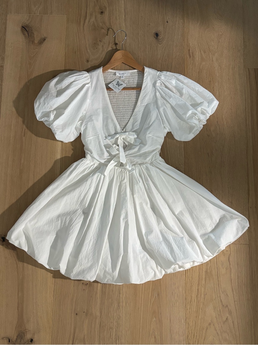 MABLE white dress from Panache Boutique with puffy sleeves and tie waist S Small